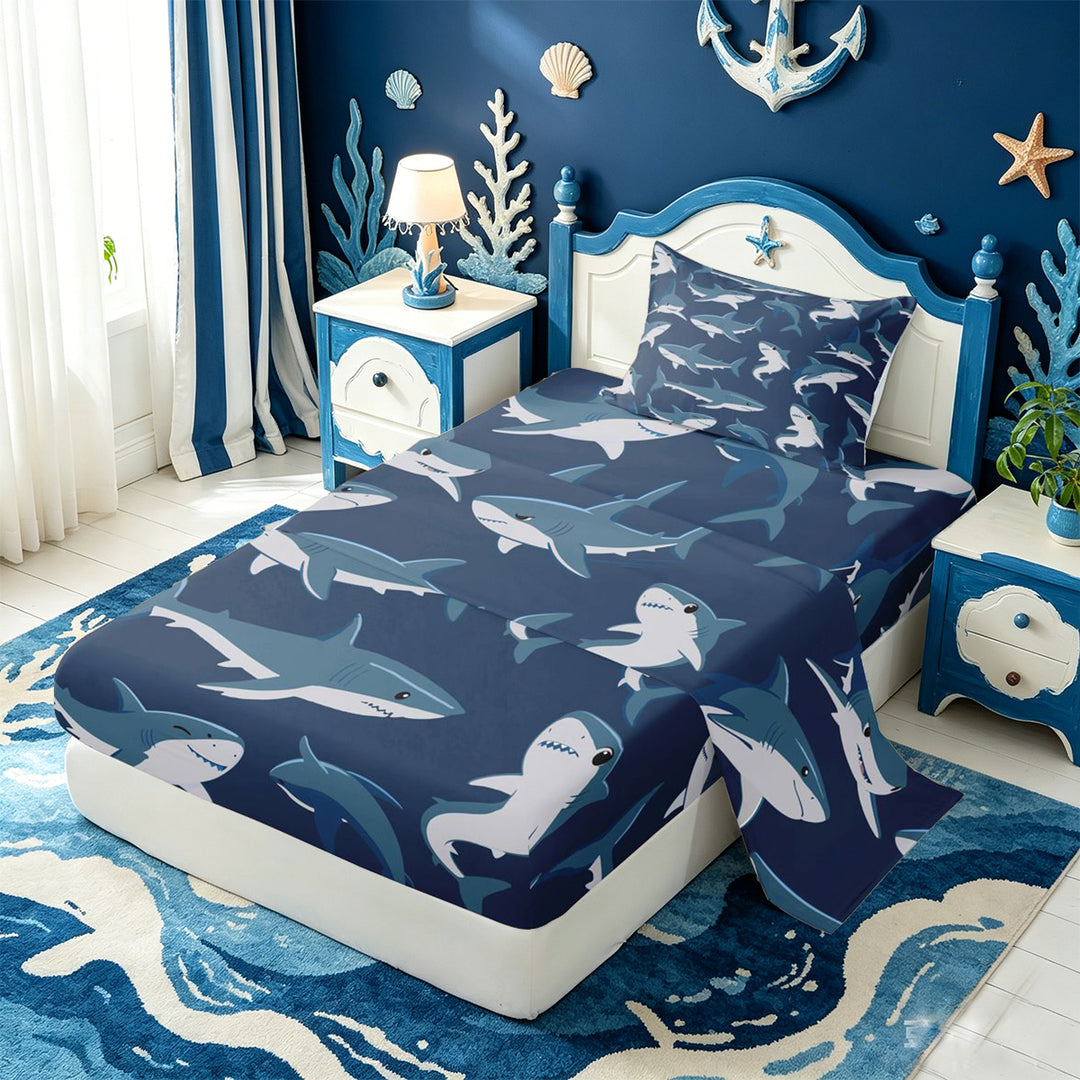meiyoeat Sea Animal Shark Bed Sheets For Boys,Ocean Wildlife Print Full Size Sheets For Kids,4-Piece