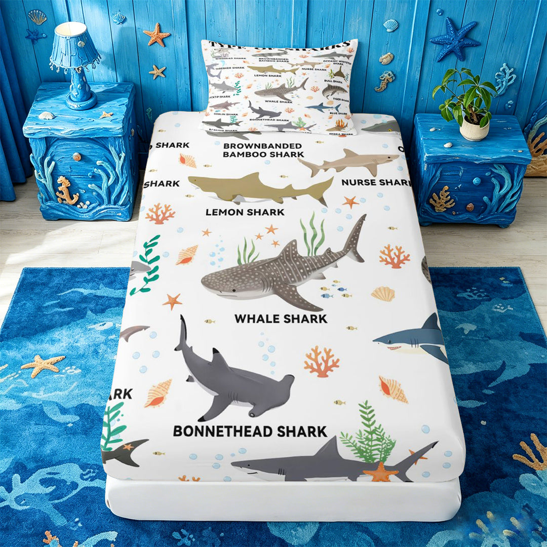meiyoeat Kawaii Shark Bed Sheets For Kids,Colorful Ocean Animal Theme Full Size Sheets For Boys,4 Pieces