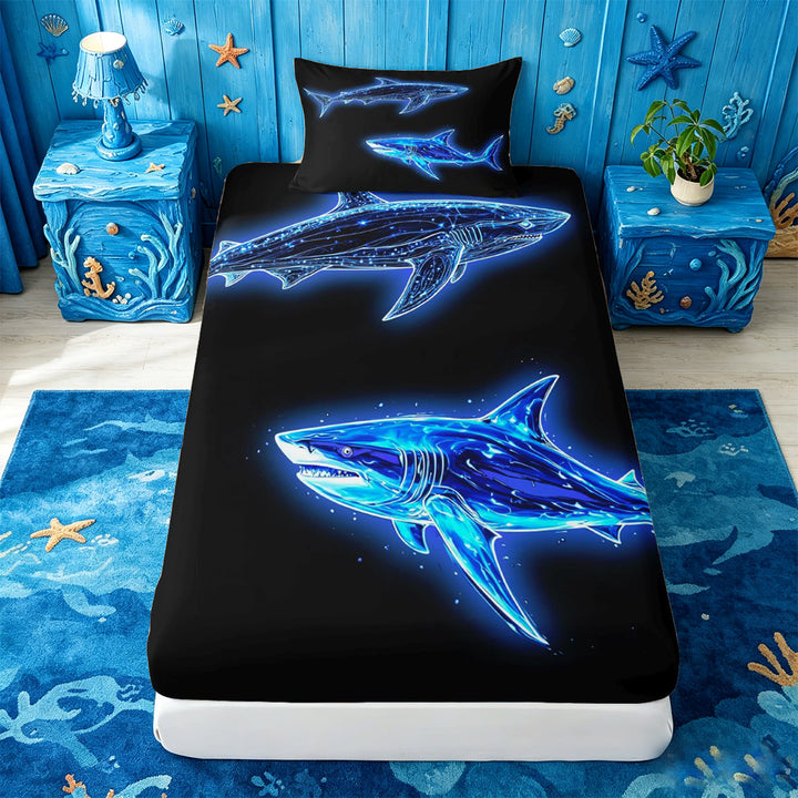 meiyoeat Ocean Themed Bed Sheets For Kids,Cute Sea Animal Shark Full Size Sheets For Boys,4pcs