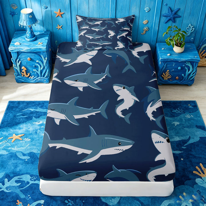 meiyoeat Sea Animal Shark Bed Sheets For Boys,Ocean Wildlife Print Full Size Sheets For Kids,4-Piece
