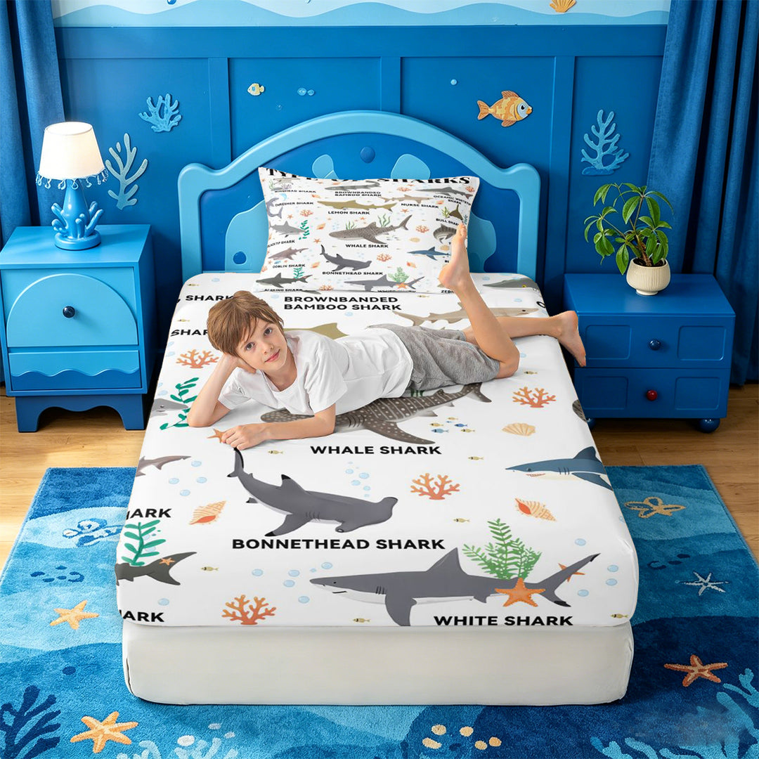 meiyoeat Kawaii Shark Bed Sheets For Kids,Colorful Ocean Animal Theme Full Size Sheets For Boys,4 Pieces