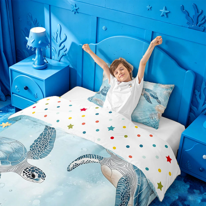 meiyoeat Sea Turtle Bedding For Boys,Watercolor Blue Coral Duvet Cover Full For Kids,Reversible,3 Pieces(No Comforter)