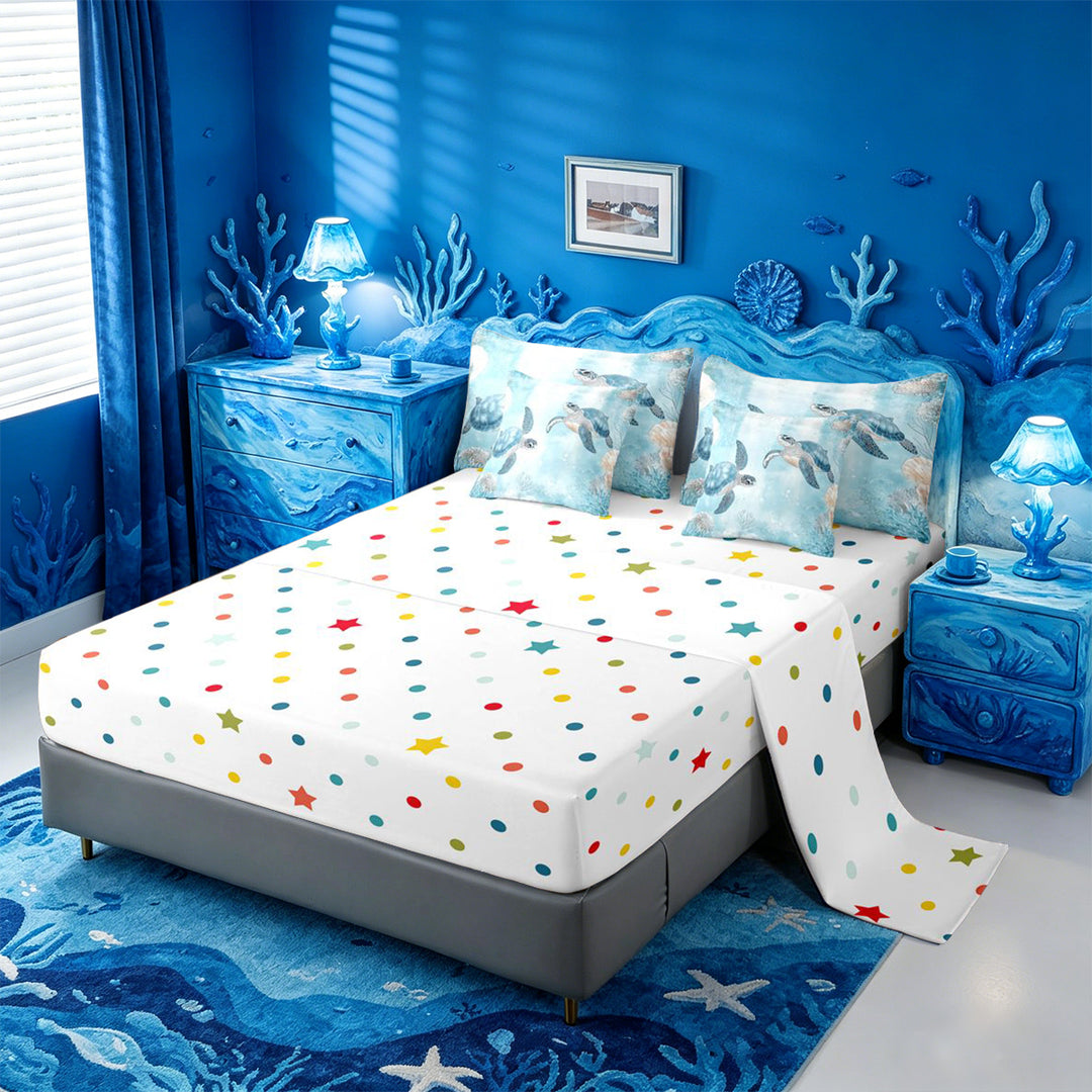 meiyoeat Sea Turtle 7 Pieces Full Size Bedding Sets For Boys,Watercolor Blue Coral Full Size Bed in a Bag For Kids,Reversible