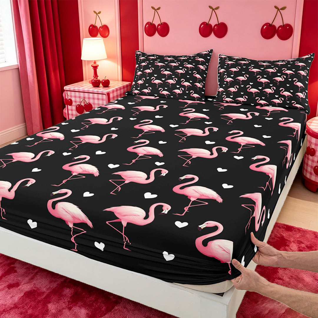 meiyoeat Pink Wild Flamingo Bed Sheets,Tropical Animal Theme Full Size Sheets For Girl,4pcs,1 Flat Sheet,1 Fitted Sheet and 2 Pillowcases