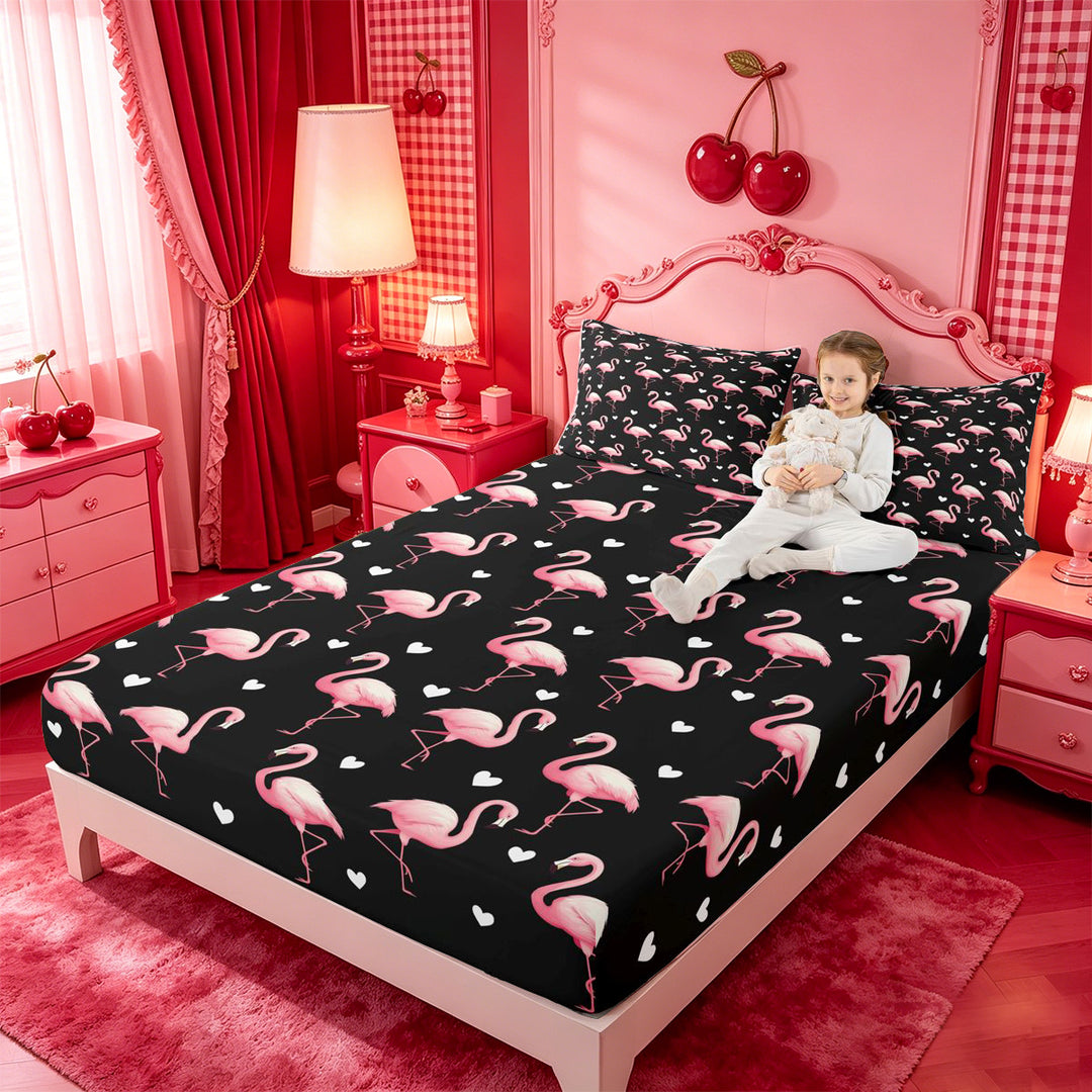 meiyoeat Pink Wild Flamingo Bed Sheets,Tropical Animal Theme Full Size Sheets For Girl,4pcs,1 Flat Sheet,1 Fitted Sheet and 2 Pillowcases