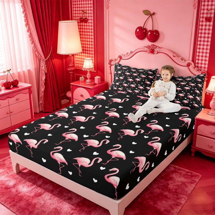 meiyoeat Pink Wild Flamingo Bed Sheets,Tropical Animal Theme Full Size Sheets For Girl,4pcs,1 Flat Sheet,1 Fitted Sheet and 2 Pillowcases
