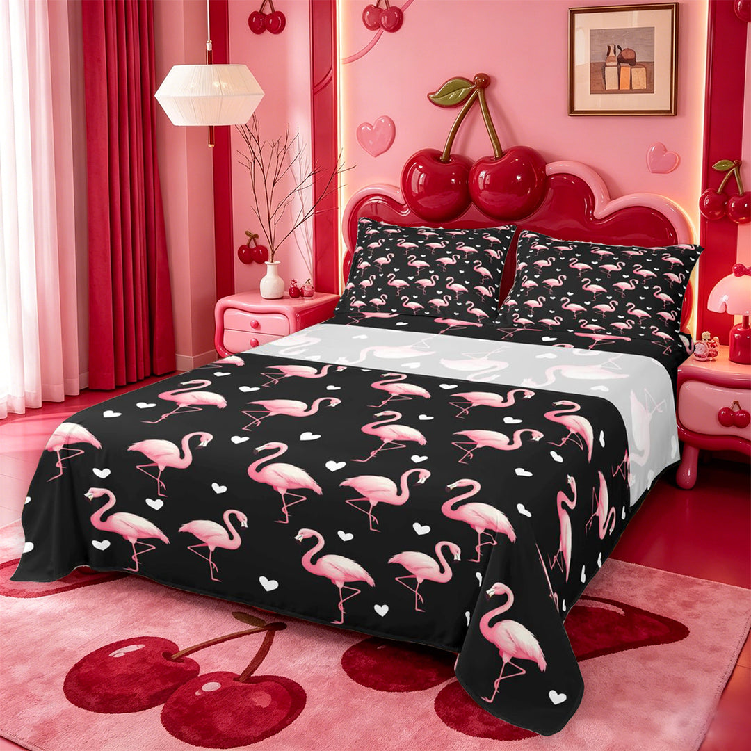 meiyoeat Pink Wild Flamingo Bed Sheets,Tropical Animal Theme Full Size Sheets For Girl,4pcs,1 Flat Sheet,1 Fitted Sheet and 2 Pillowcases