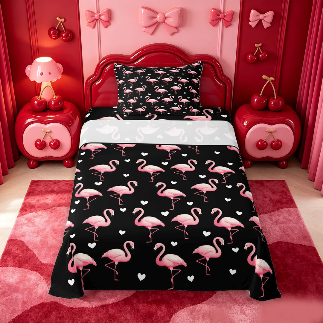 meiyoeat Pink Wild Flamingo Bed Sheets,Tropical Animal Theme Full Size Sheets For Girl,4pcs,1 Flat Sheet,1 Fitted Sheet and 2 Pillowcases
