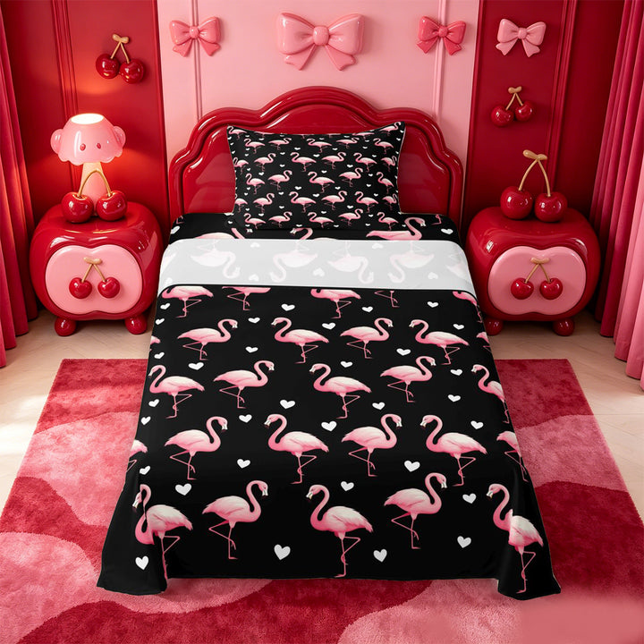 meiyoeat Pink Wild Flamingo Bed Sheets,Tropical Animal Theme Full Size Sheets For Girl,4pcs,1 Flat Sheet,1 Fitted Sheet and 2 Pillowcases