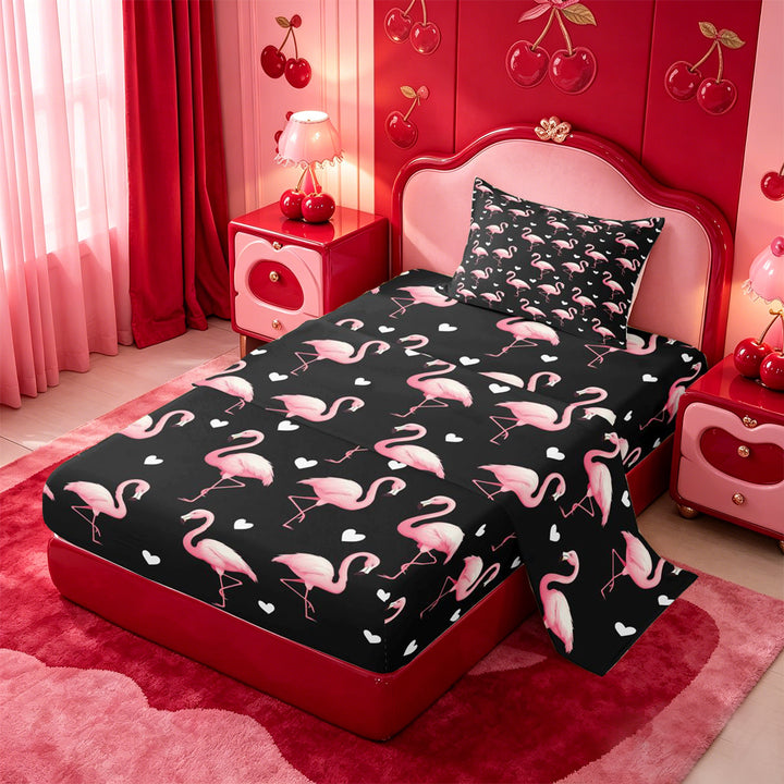 meiyoeat Pink Wild Flamingo Bed Sheets,Tropical Animal Theme Full Size Sheets For Girl,4pcs,1 Flat Sheet,1 Fitted Sheet and 2 Pillowcases