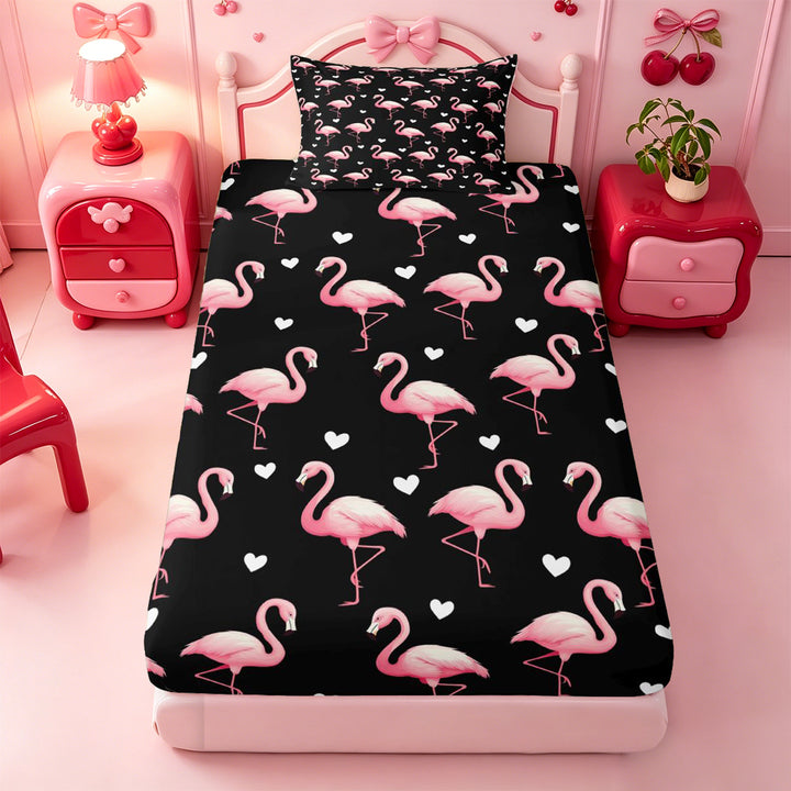 meiyoeat Pink Wild Flamingo Bed Sheets,Tropical Animal Theme Full Size Sheets For Girl,4pcs,1 Flat Sheet,1 Fitted Sheet and 2 Pillowcases