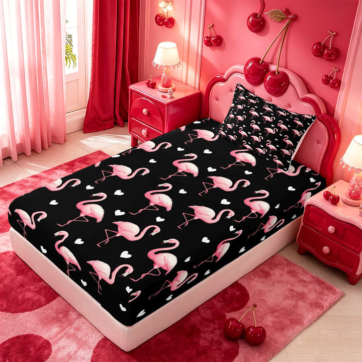 meiyoeat Pink Wild Flamingo Bed Sheets,Tropical Animal Theme Full Size Sheets For Girl,4pcs,1 Flat Sheet,1 Fitted Sheet and 2 Pillowcases