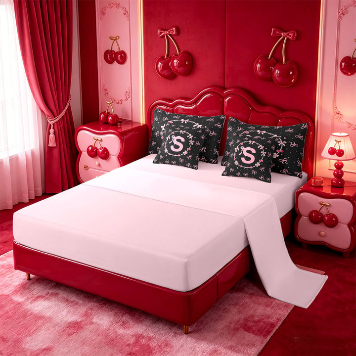 meiyoeat Coquette Bowknot Monogram S 7 Pieces Full Size Bedding Sets,Pink Initial Design Full Size Bed in a Bag For Girl,Pink Reversible