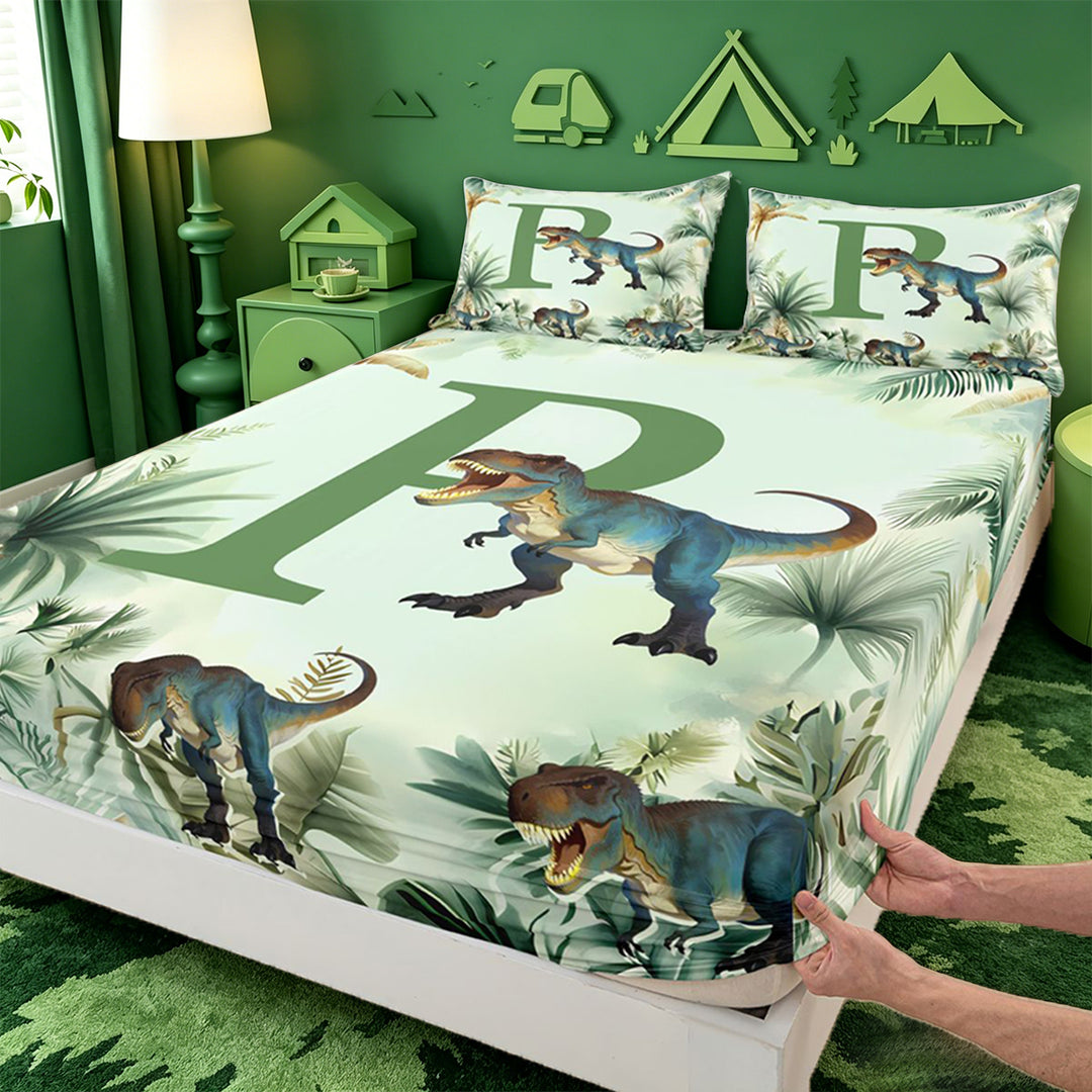 meiyoeat wild Animal Dino Print Bed Sheets,3D Cartoon Monogrammed P Art Full Size Sheets,4-Piece,1 Flat Sheet,1 Fitted Sheet and 2 Pillowcases