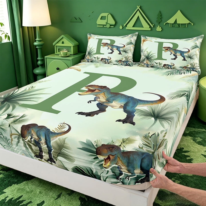 meiyoeat wild Animal Dino Print Bed Sheets,3D Cartoon Monogrammed P Art Full Size Sheets,4-Piece,1 Flat Sheet,1 Fitted Sheet and 2 Pillowcases