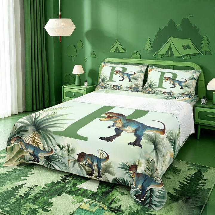 meiyoeat wild Animal Dino Print Bed Sheets,3D Cartoon Monogrammed P Art Full Size Sheets,4-Piece,1 Flat Sheet,1 Fitted Sheet and 2 Pillowcases