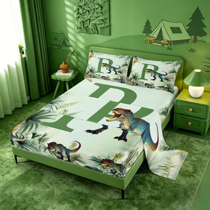 meiyoeat wild Animal Dino Print Bed Sheets,3D Cartoon Monogrammed P Art Full Size Sheets,4-Piece,1 Flat Sheet,1 Fitted Sheet and 2 Pillowcases