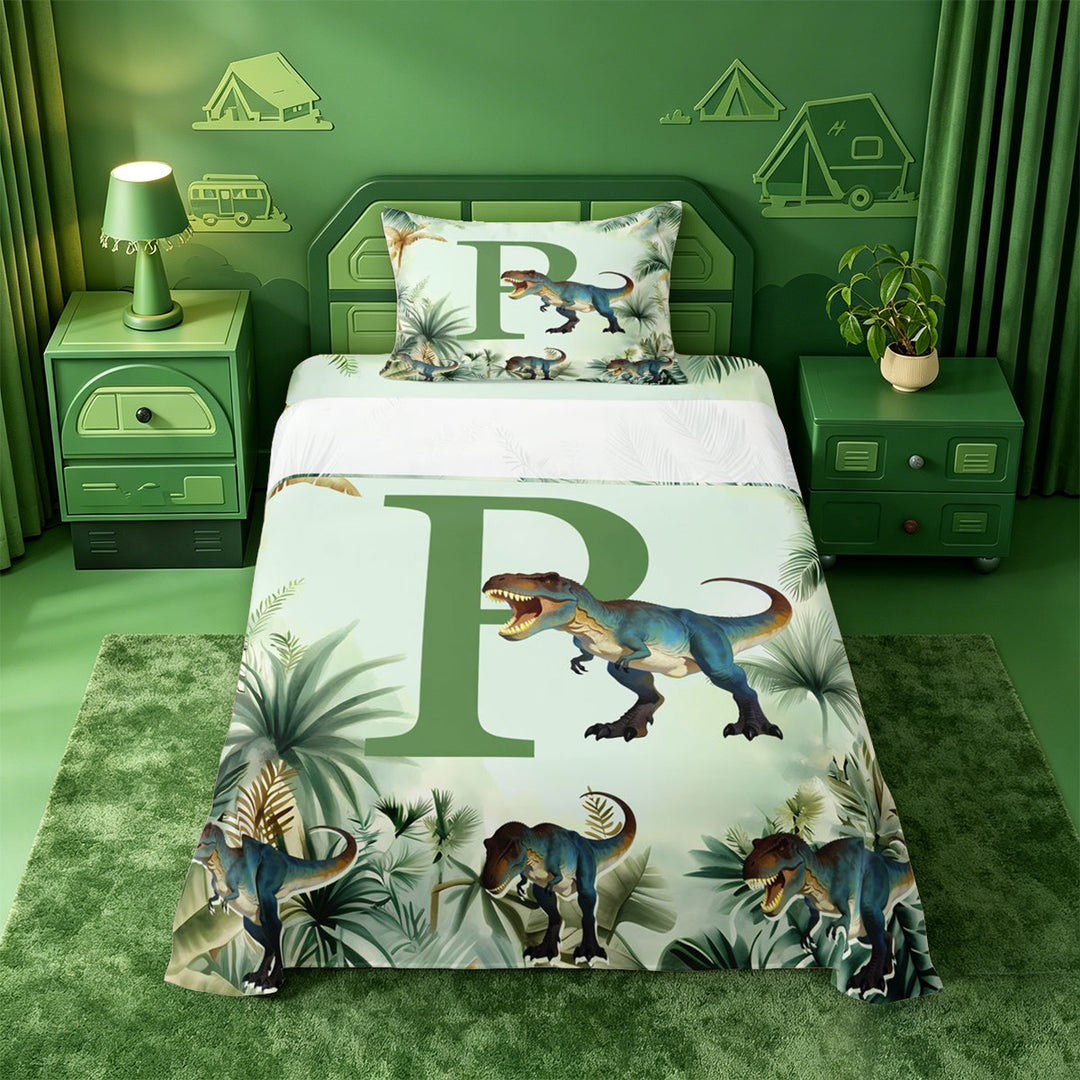 meiyoeat wild Animal Dino Print Bed Sheets,3D Cartoon Monogrammed P Art Full Size Sheets,4-Piece,1 Flat Sheet,1 Fitted Sheet and 2 Pillowcases