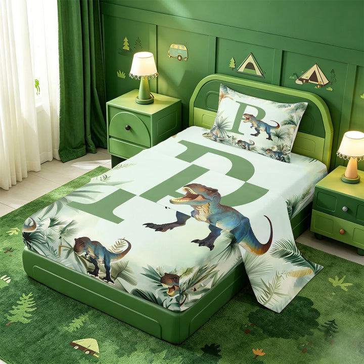 meiyoeat wild Animal Dino Print Bed Sheets,3D Cartoon Monogrammed P Art Full Size Sheets,4-Piece,1 Flat Sheet,1 Fitted Sheet and 2 Pillowcases