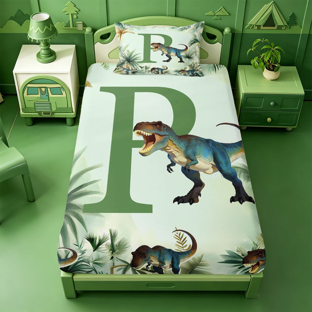 meiyoeat wild Animal Dino Print Bed Sheets,3D Cartoon Monogrammed P Art Full Size Sheets,4-Piece,1 Flat Sheet,1 Fitted Sheet and 2 Pillowcases