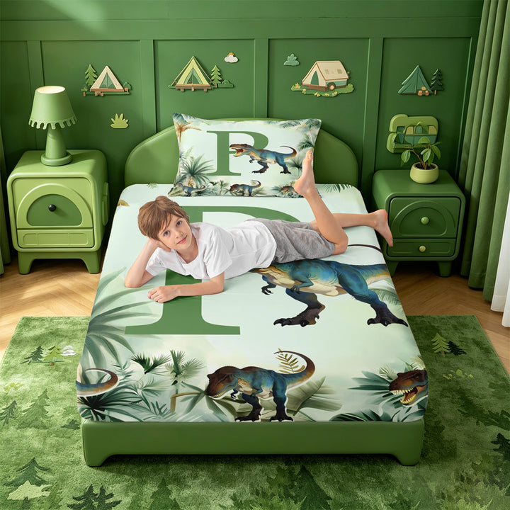 meiyoeat wild Animal Dino Print Bed Sheets,3D Cartoon Monogrammed P Art Full Size Sheets,4-Piece,1 Flat Sheet,1 Fitted Sheet and 2 Pillowcases
