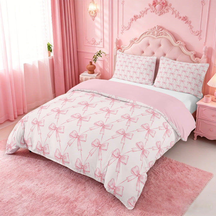 meiyoeat Pink Coquette Bows Bedding For Girls,Dreamy Princess Bowknot Duvet Cover Full For Kids,Pink Reversible,3-Piece(No Comforter)