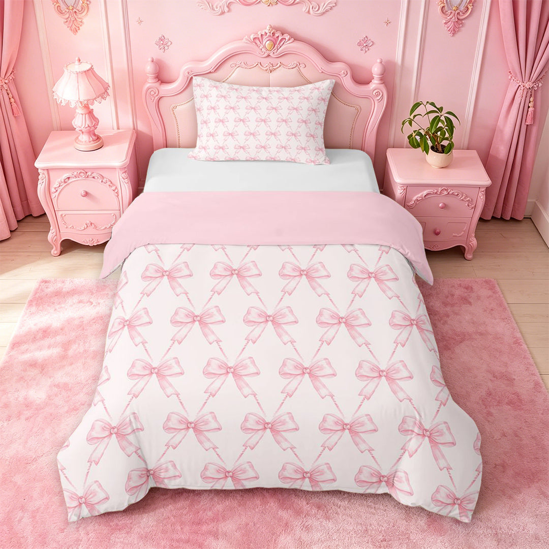 meiyoeat Pink Coquette Bows Bedding For Girls,Dreamy Princess Bowknot Duvet Cover Full For Kids,Pink Reversible,3-Piece(No Comforter)