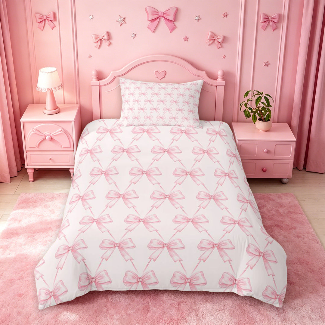 meiyoeat Pink Coquette Bows Bedding For Girls,Dreamy Princess Bowknot Duvet Cover Full For Kids,Pink Reversible,3-Piece(No Comforter)