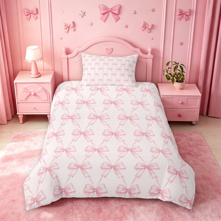 meiyoeat Pink Coquette Bows Bedding For Girls,Dreamy Princess Bowknot Duvet Cover Full For Kids,Pink Reversible,3-Piece(No Comforter)