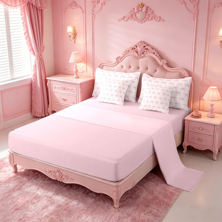 meiyoeat Pink Coquette Bows 7 Pieces Full Size Bedding Sets For Girls,Dreamy Princess Bowknot Full Size Bed in a Bag For Kids,Pink Reversible