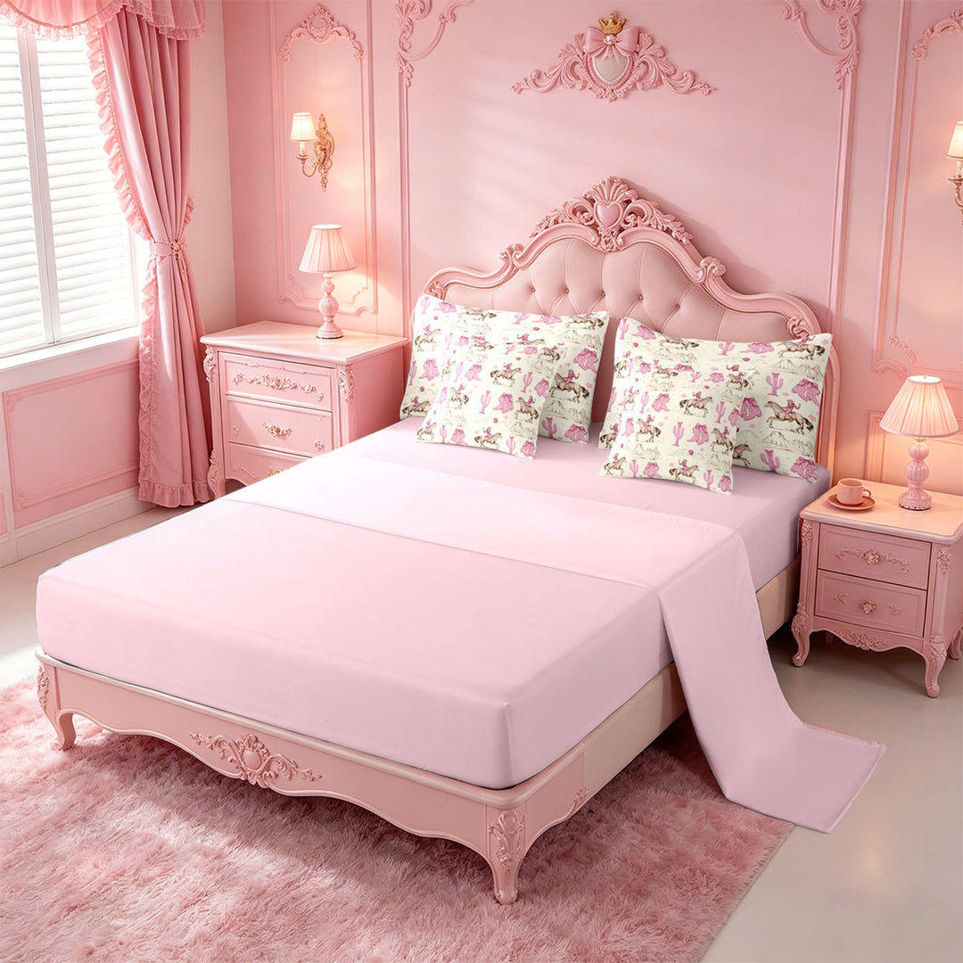 meiyoeat Retro Western Cowgirl 7 Pieces Full Size Bedding Sets For Kids, Pink Vintage Cowboy Boots Full Size Bed in a Bag For Girls,Pink Reversible