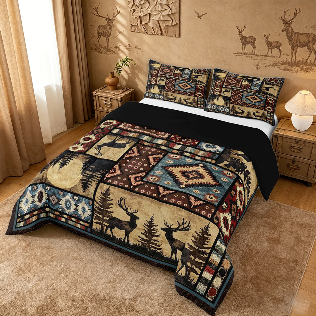 meiyoeat Southwestern Bear Deer King Size Comforter Sets,Bohemian Exotic Style Aztec Geometric Comforters King Size For Boys Kids,Black Reversible,3 Pieces