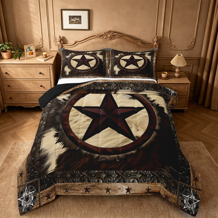 meiyoeat Vintage Cattle Hide King Size Comforter Sets For Boys,Rustic Western Cowboy Comforters King Size For Kids,Black Reversible,3-Piece
