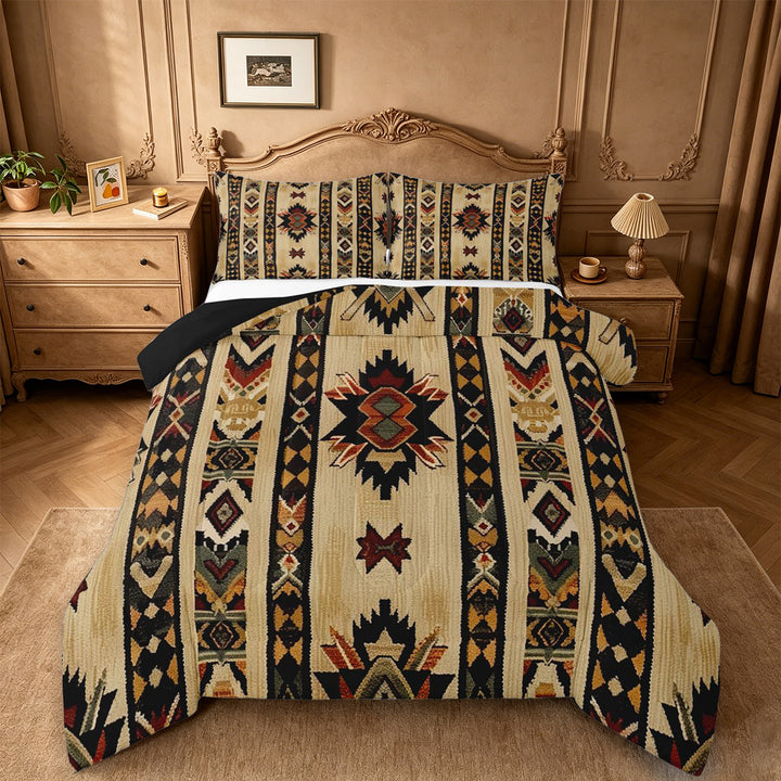 meiyoeat Vintage Aztec Geometric King Size Comforter Sets For Boys,Rustic Boho Style Comforters King Size For Kids,Black Reversible,3-Piece