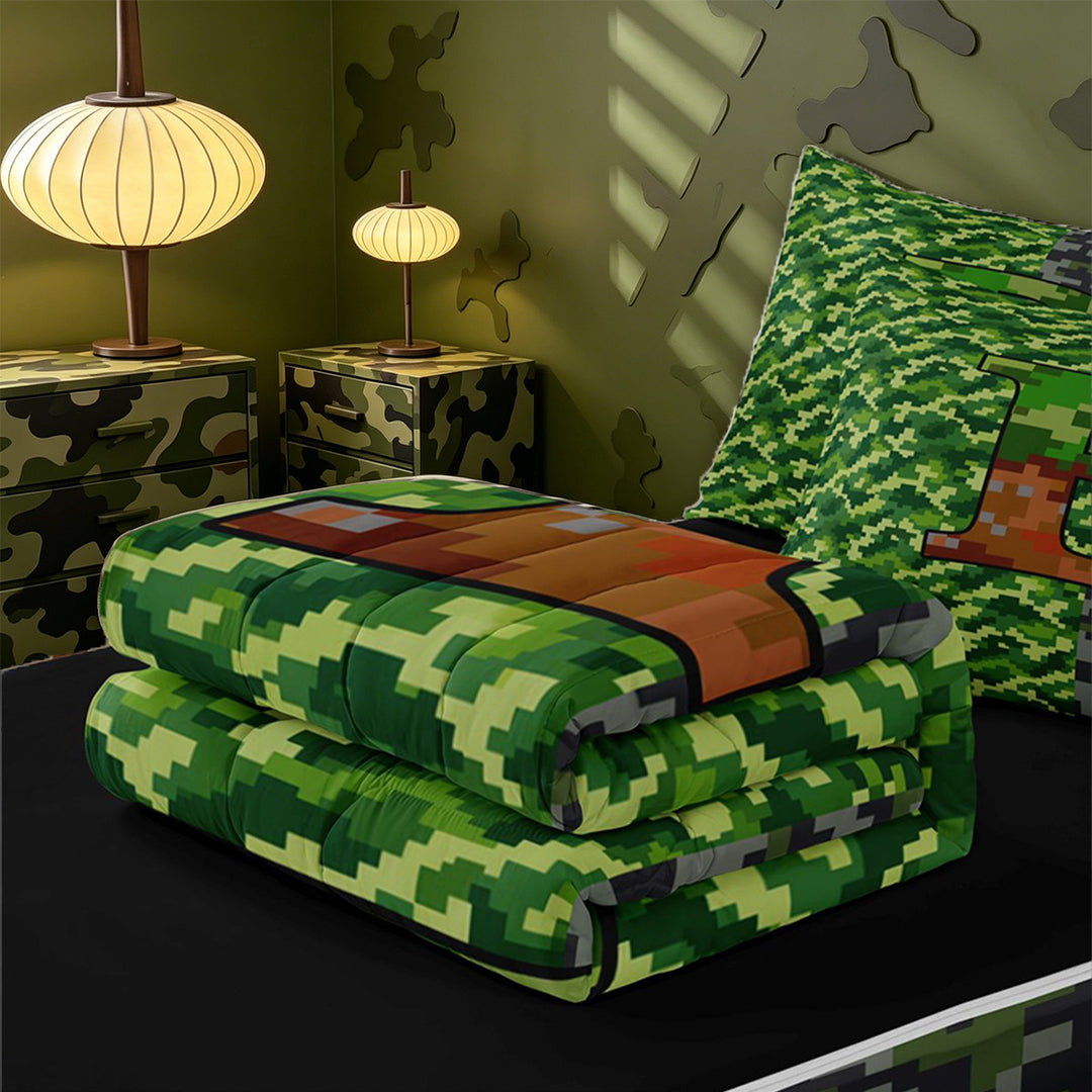 meiyoeat Personalized Pixelated Monogram R Zipper Full Size Comforter Sets with Fitted Sheet and 2 Pillowcases For Boys,Geometric Plaid Buffalo Initial Zipper Bedding Set,Black Reversible,4 Pieces