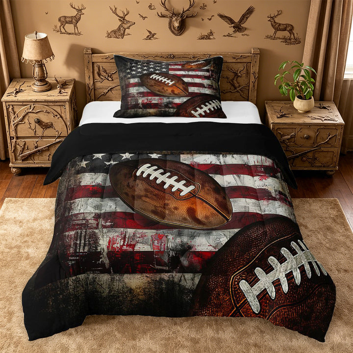 meiyoeat Boys Football Games Full Size Comforter Sets For Kids,Vintage American Flag Pattern Bedding Comforter Set For Boys,Black Reversible,3 Pieces
