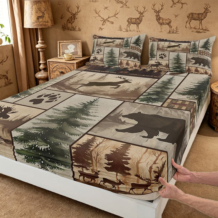 meiyoeat Rustic Farmhouse Cabin King Sheets For Boys,Jungle Wildlife Deer Bear Bedding For Kids,4pcs