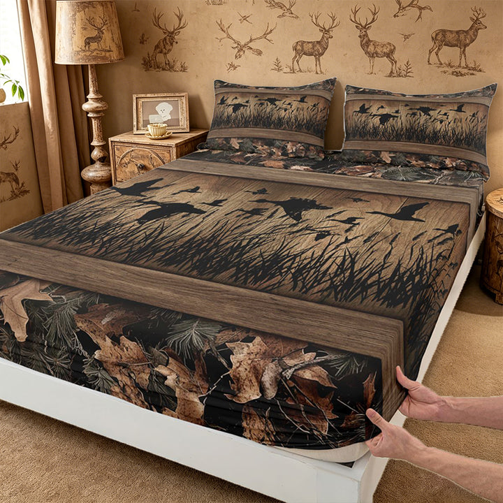 meiyoeat Wild Animal Mallard King Sheets,Rustic Camo Wood Print Bedding For Kids Boys,4 Pieces