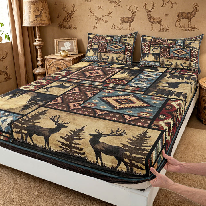 meiyoeat Southwestern Bear Deer King Sheets,Bohemian Exotic Style Aztec Geometric Bedding For Boys Kids,4 Pieces