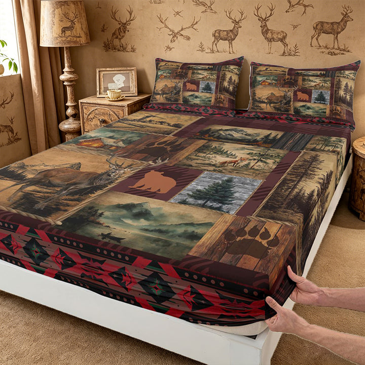 meiyoeat Rustic Cabin Deer King Sheets,Jungle Wildlife Bedding For Men Women,4-Piece