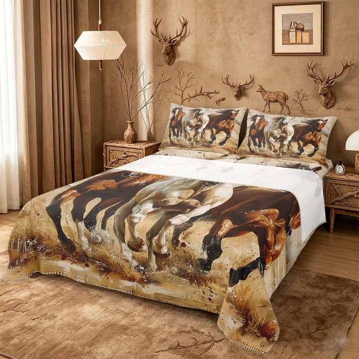 meiyoeat Vintage Horse Art King Sheets For Boys, Rustic Western Cowboys Bedding For Men,4pcs