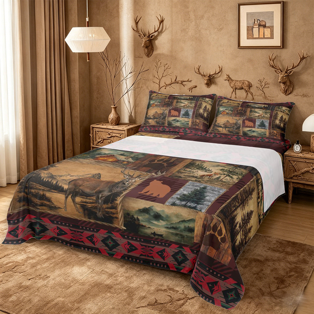 meiyoeat Rustic Cabin Deer King Sheets,Jungle Wildlife Bedding For Men Women,4-Piece