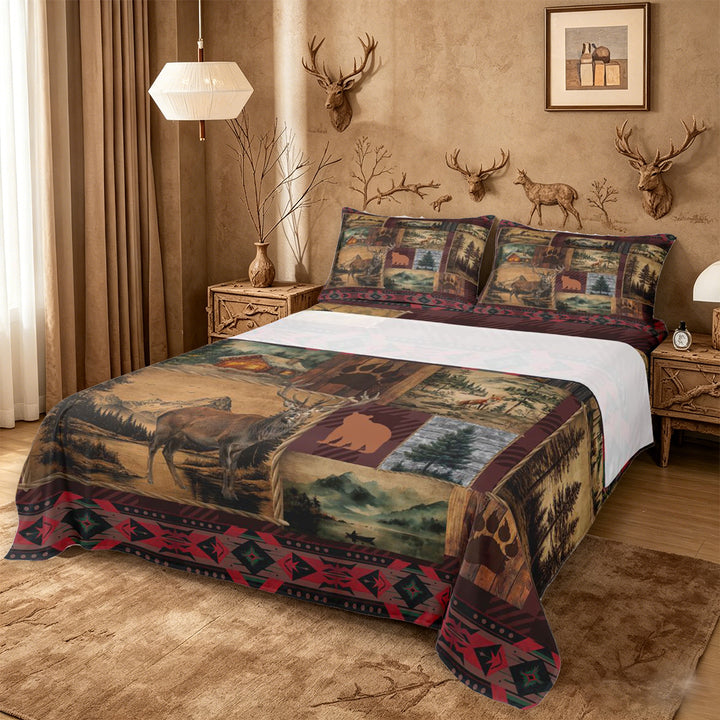 meiyoeat Rustic Cabin Deer King Sheets,Jungle Wildlife Bedding For Men Women,4-Piece