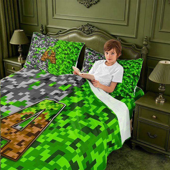 meiyoeat Classic Pixel Miner Games Bed Sheets For Boys,Monogram Letter A Full Size Sheets,4-Piece,1 Flat Sheet,1 Fitted Sheet and 2 Pillowcases