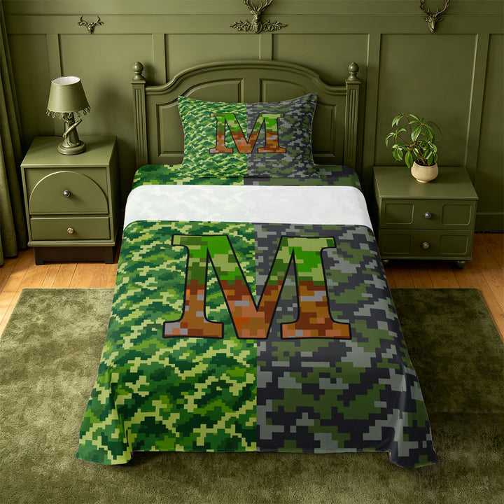 meiyoeat Pixel Gamepad Games Bed Sheets For Boys,Grid Miner Theme Initial Alphabet M Full Size Sheets,4 Pieces,1 Flat Sheet,1 Fitted Sheet and 2 Pillowcases