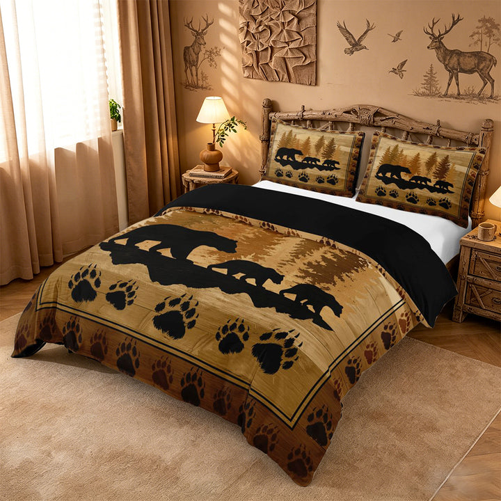 meiyoeat Safari Animal Bear Duvet Cover King For Kids,Vintage Farmhouse Lodge King Bedding For Boys,Black Reversible,3-Piece(No Comforter)
