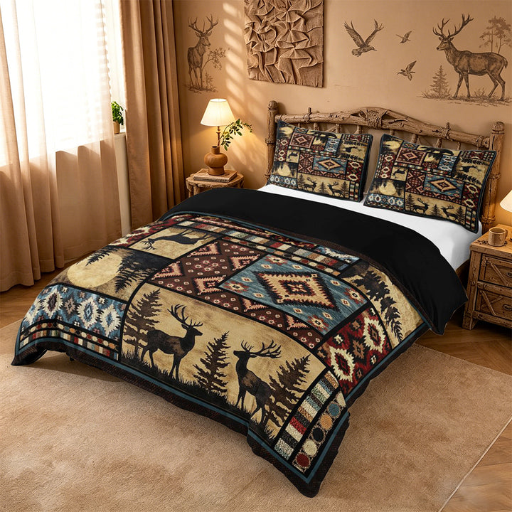 meiyoeat Southwestern Bear Deer Duvet Cover King,Bohemian Exotic Style Aztec Geometric King Bedding For Boys Kids,Black Reversible,3 Pieces(No Comforter)
