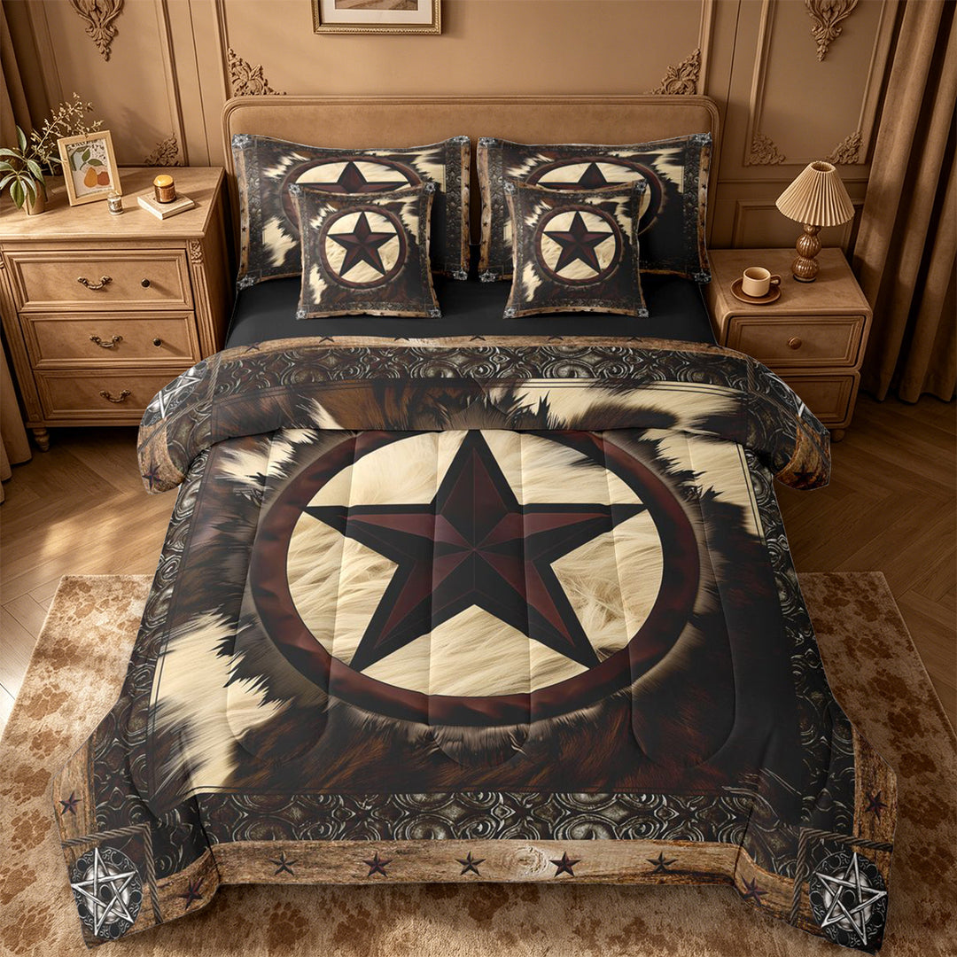 meiyoeat Vintage Cattle Hide 7-Piece King Bedding For Boys,Rustic Western Cowboy King Bed in a Bag For Kids,Black Reversible