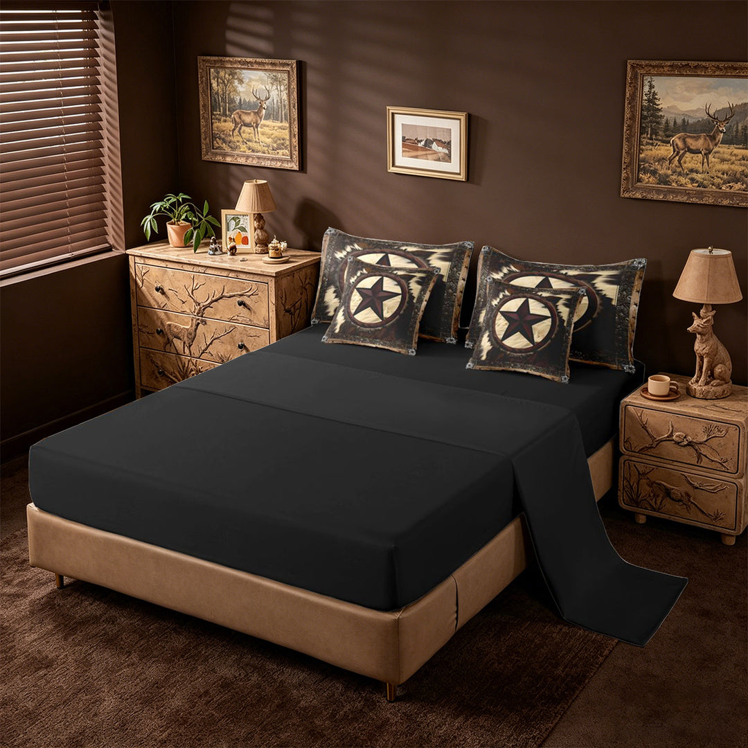 meiyoeat Vintage Cattle Hide 7-Piece King Bedding For Boys,Rustic Western Cowboy King Bed in a Bag For Kids,Black Reversible