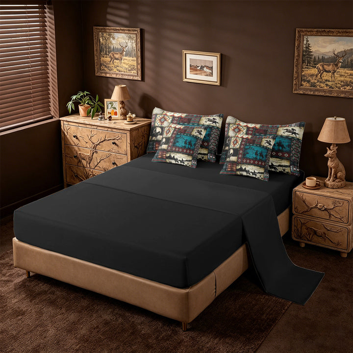 meiyoeat Western Cowboy Horse 7-Piece King Bedding,Vintage Aztec Geometric Print King Bed in a Bag For Adult,Black Reversible